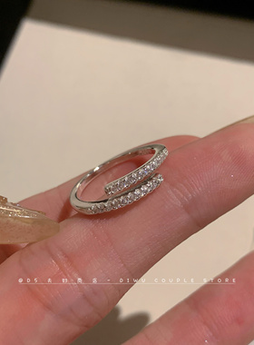 s925银不掉色叠戴锆石方形戒指女