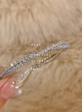 嘎嘎闪！交叉满钻开口弹力手镯女