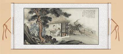 国画山水画客厅装饰画字画真迹书画作品仿许昭 松荫品茗图赠装裱 - 图0