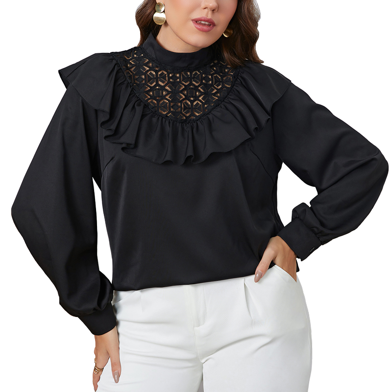 Elegant and Versatile Plus Size Women  ruffled collar Top - 图3