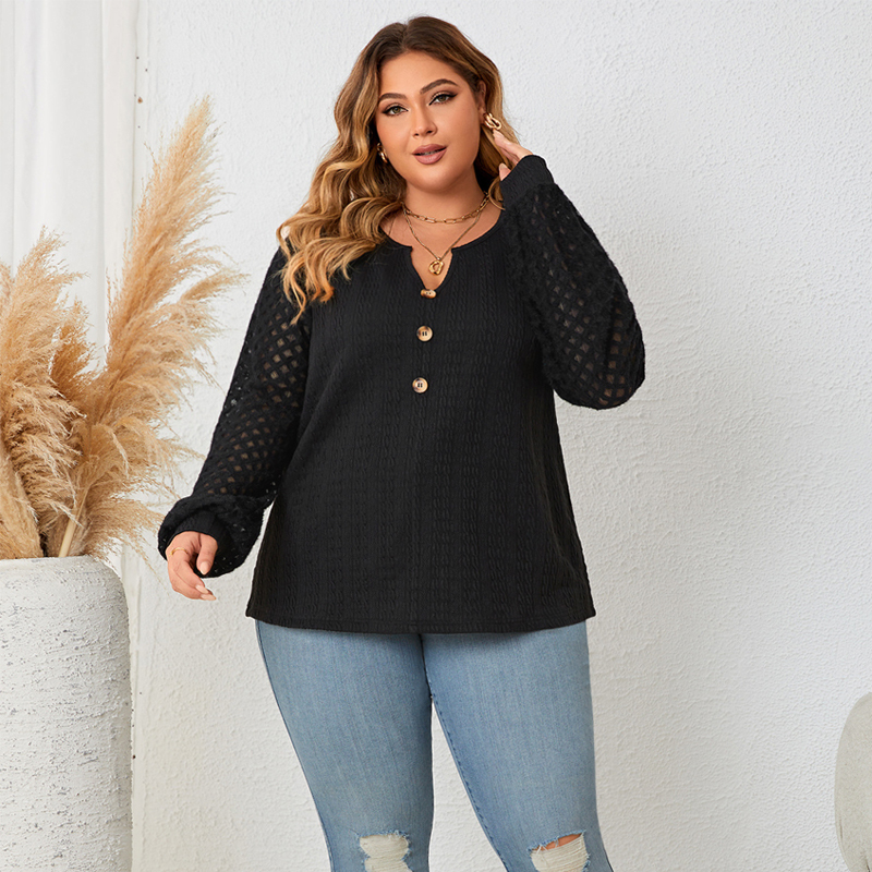 Plus Size Lace Patchwork Knit Sweater LongSleeve Women Shirt - 图2