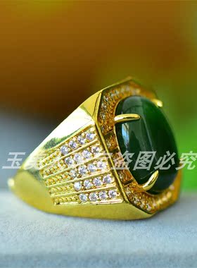 新疆天然和田玉碧玉指环戒指扳指
