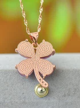天然A货冰种玉髓高冰粉玛瑙吊坠四叶草挂件女款幸运草项链锁骨链