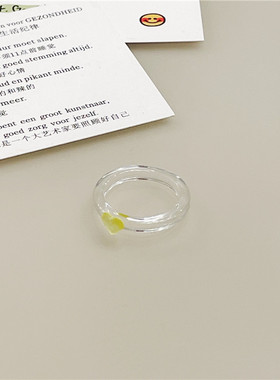 日韩个性百搭细款透明幻彩爱心戒指ins清新甜美叠戴指环戒指女