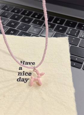 夏日简约百搭ins彩色气球狗吊坠项链甜美可爱小清新串珠锁骨链女