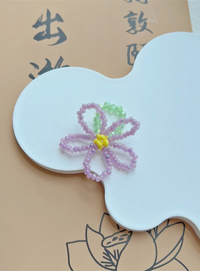 春夏手工编制串珠撞色花朵戒指