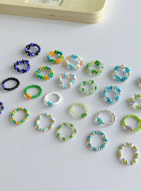 夏日多巴胺花串珠戒指马卡龙色系