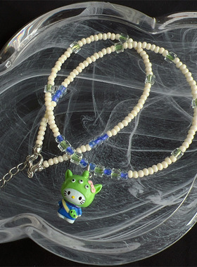 夏日甜酷Kitty玛丽猫三眼仔小丑鱼串珠项链小众设计百搭串珠项链