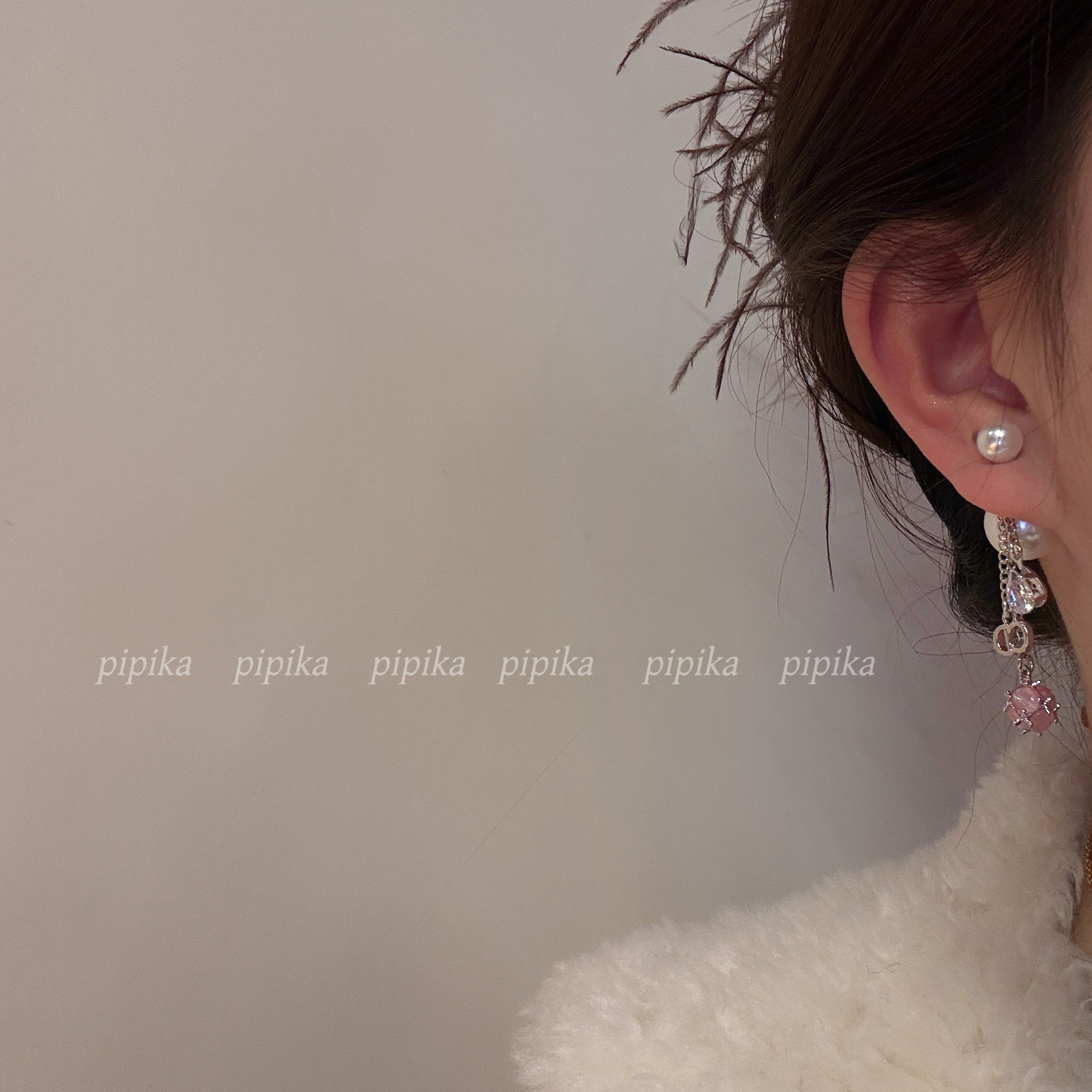 pipi小众D家珍珠粉晶闪钻流苏耳坠耳环耳饰高级轻奢银针超仙超美,淘宝优惠券,粉丝福利购,淘宝优惠卷