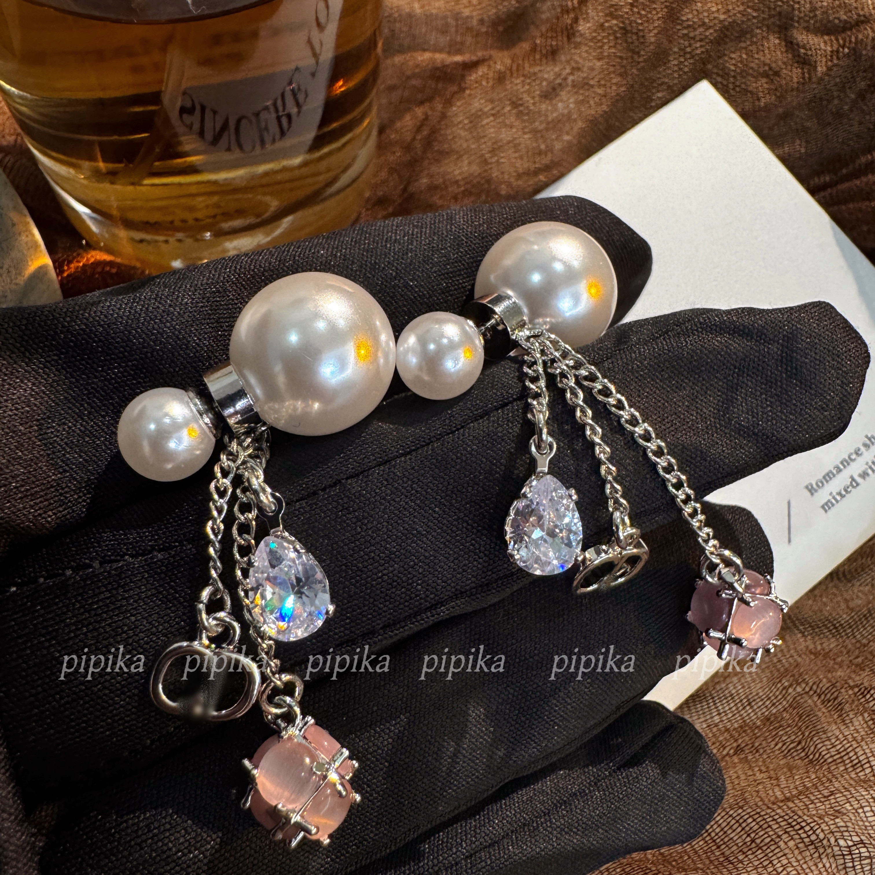 pipi小众D家珍珠粉晶闪钻流苏耳坠耳环耳饰高级轻奢银针超仙超美,淘宝优惠券,粉丝福利购,淘宝优惠卷