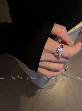 pipi韩版定制-银湾碎珍珠戒指女小众高级轻奢气质百搭时尚开口戒