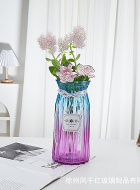 创意渐变玻璃花瓶客厅装饰干花插花桌面绿萝水培客厅家居摆件