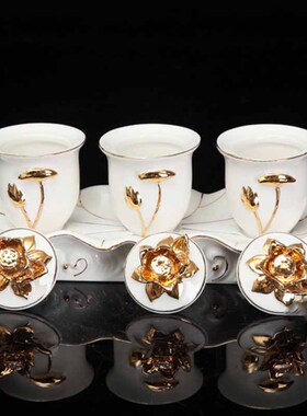 陶瓷莲花无字金色描金浮雕大悲水