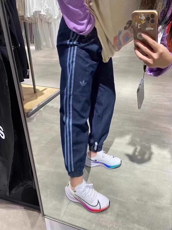 adidas三叶草专柜正品牛仔布摩登日常田径运动休闲女子长裤GM5376