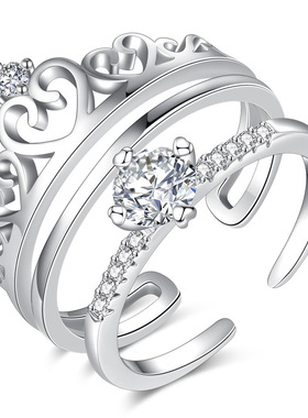 S925银皇冠戒指百搭不掉色对戒子