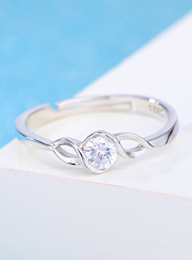 S925银锆石戒指女式个性开口指环