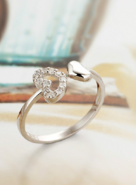 S925银爱心戒指女简约不掉色戒子