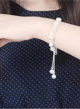 s925银气质玲珑手链圆珠手绳女
