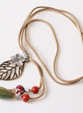 毛衣链长款成人女古配饰秋冬陶瓷饰品编织吊坠项链民族是时尚简约