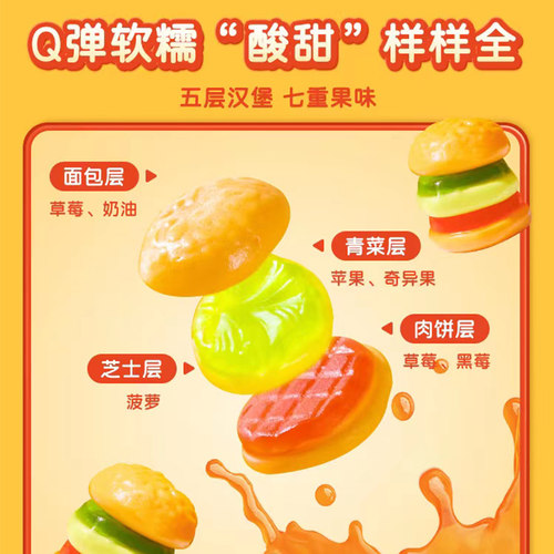 口力trolli汉堡软糖qq糖水果汁软糖美式午餐袋可乐瓶橡皮糖果零食 - 图0