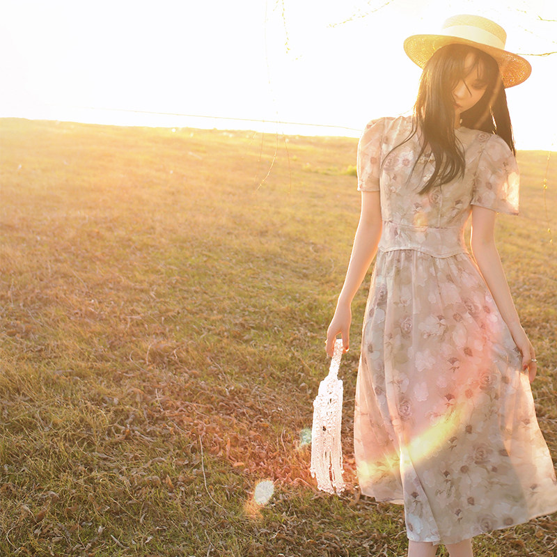 NANASTORE法式碎花连衣裙女2024春季新款v领中长款裙子收腰雪纺裙,淘宝优惠券,粉丝福利购,淘宝优惠卷