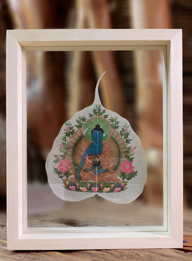 菩提叶脉画佛像摆件普贤菩萨白度母黄财神唐卡结缘礼品禅意玄关