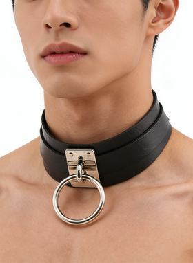 NPC演出小道具金属大圆环可调节吊坠项圈摇滚夜店项链锁骨choker