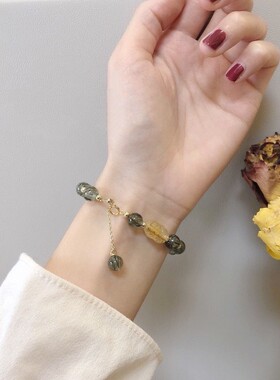 金发晶貔貅手链绿水晶DIY手串清新14k金链女款简约饰品送女友闺蜜