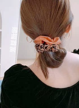 赐福兰青棋盘格拼接甜美精致大肠圈发绳简约百搭扎丸子头马尾发饰