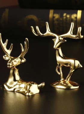 北欧轻奢时尚饰品客厅装饰创意金色小鹿摆件家居摆件首饰架