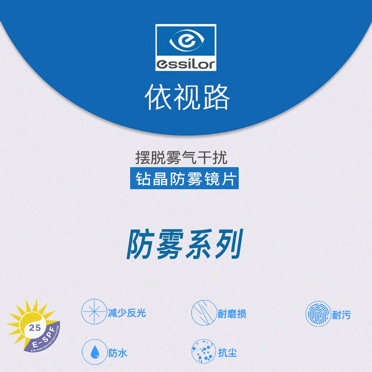 博士眼镜官方旗舰店依视路防雾镜片 1.56 1.60 1.67非球面近视眼镜树脂镜片2