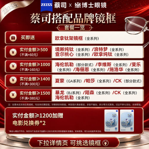 蔡司泽锐镜片钻立方PLUS防蓝光1.74超薄铂金膜近视镜片变色定制 - 图0