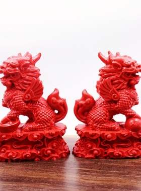 红色麒麟朱砂胶泥吉祥桌面摆件