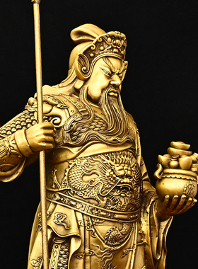 中式黄铜关公武财神桌面摆件
