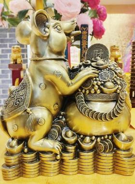 黄铜老鼠摆件聚宝盆鼠金钱鼠招财鼠家居客厅装饰公司办公室桌面放