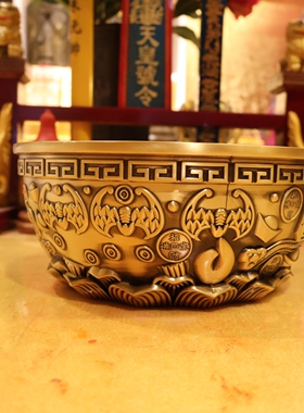 中式复古铜聚宝盆摆件前台收银台