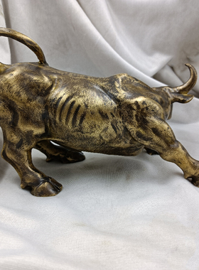 知行斋黄铜摆件复古桌面铜牛摆件