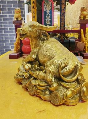 寅亥堂黄铜卧牛摆件金钱牛家居客厅玄关酒柜吉祥物办公室桌面装饰