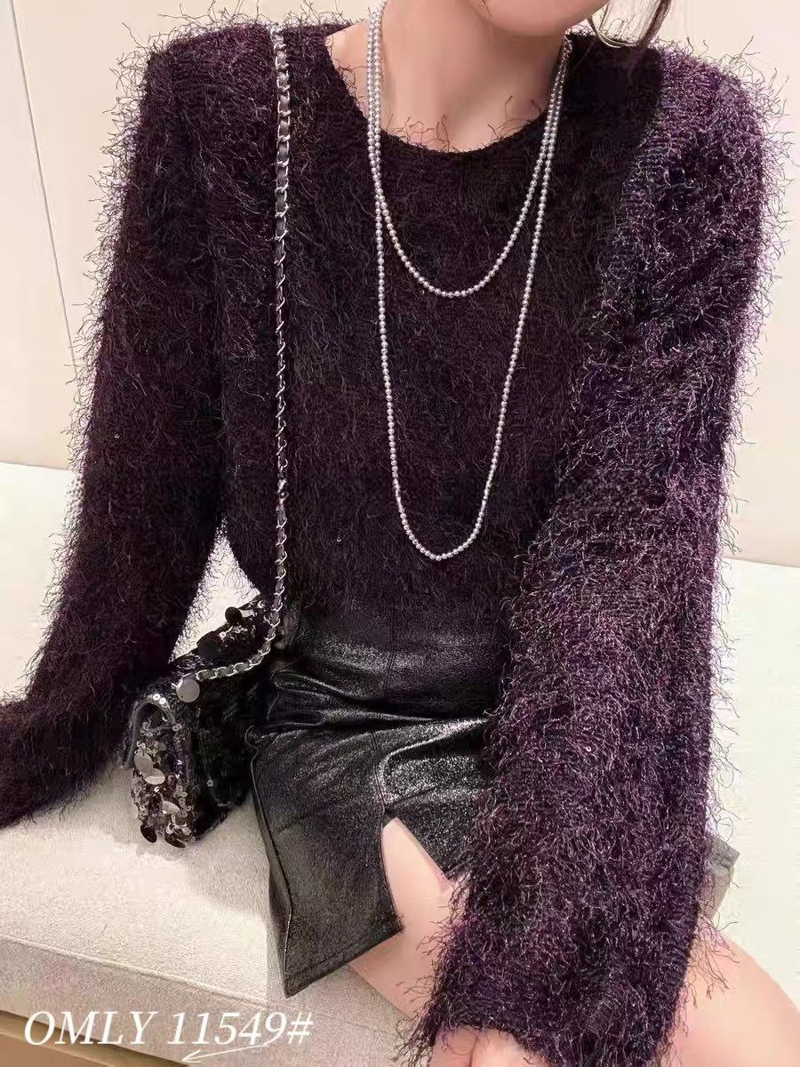 欧货2025秋冬圆领亮片针织衫流苏里衬女宽松显瘦百搭毛衣打底上衣,淘宝优惠券,粉丝福利购,淘宝优惠卷