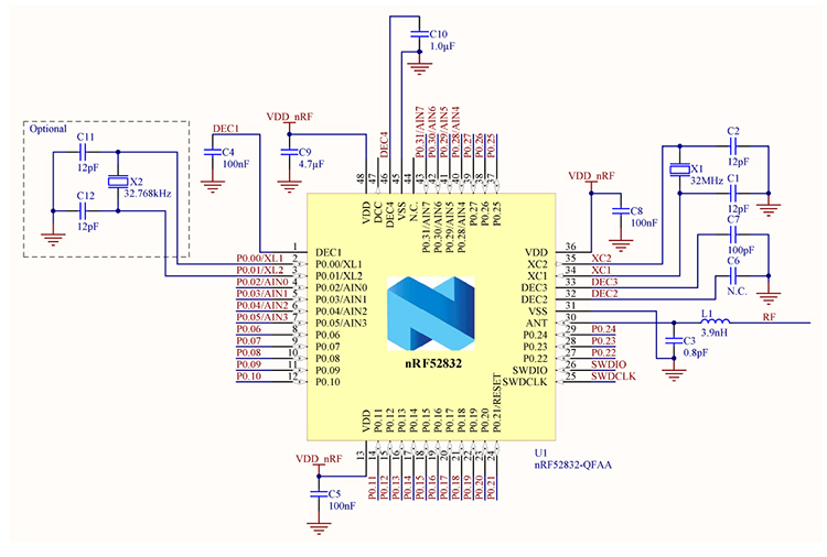 nRF51822蓝牙收发模块 QFAA蓝牙 QFAC无线模块  BLE4 NRF52832 - 图3
