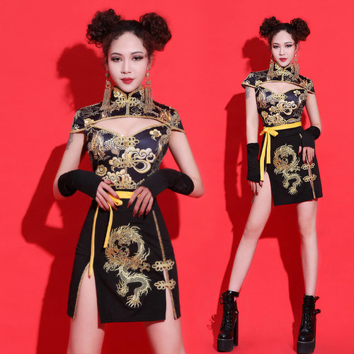 舞团组合中国风复古爵士舞短裙夜店ds演出服性感女dj领舞服套装 - 图1