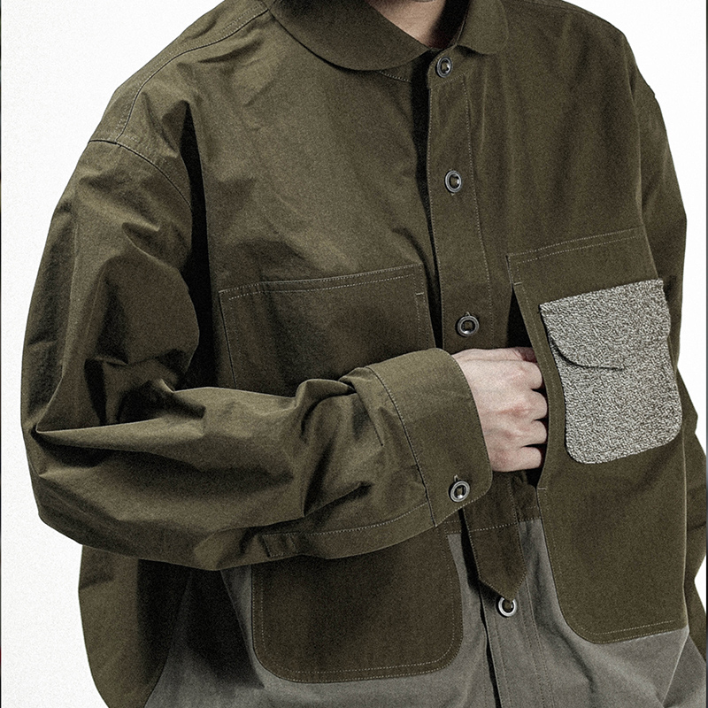 HKWORKSHOP拼装衬衫外套春秋季长袖工装宽松休闲复古撞色机能风 - 图2