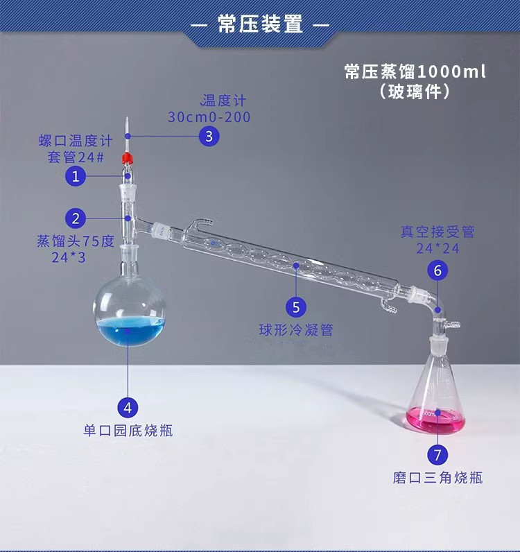 常压蒸馏装置250 500 1000ml 套装 实验室玻璃毛细管减压蒸馏器 - 图1