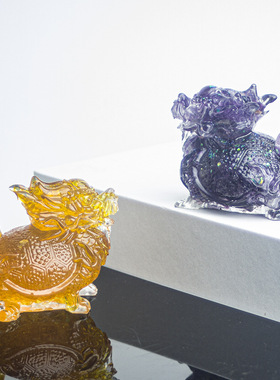 天然水晶碎石石雕招财龙龟摆件