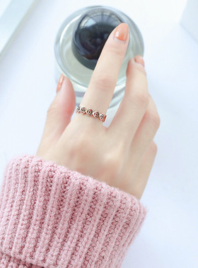 钛钢玫瑰金镂空钱币网红戒指ins