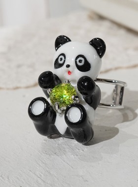 小熊仔考拉熊猫水晶开口戒指