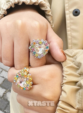 XTASTE 荷兰 RIICE闪耀彩虹钻爱心戒指镀金配饰高级感设计时尚