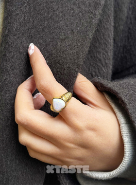 【限时8折】XTASTE 英国 JULY CHILD白色蛋白石戒指金色高级设计