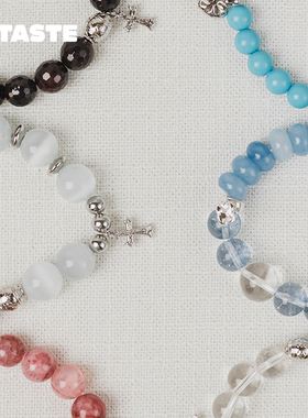 XTASTE Picnique石榴石猫眼石蓝松石天河石玉髓水晶手链手工原创