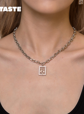 XTASTE REFOUND TEN VIBE 火焰方形镶嵌项链小众设计个性时尚潮流